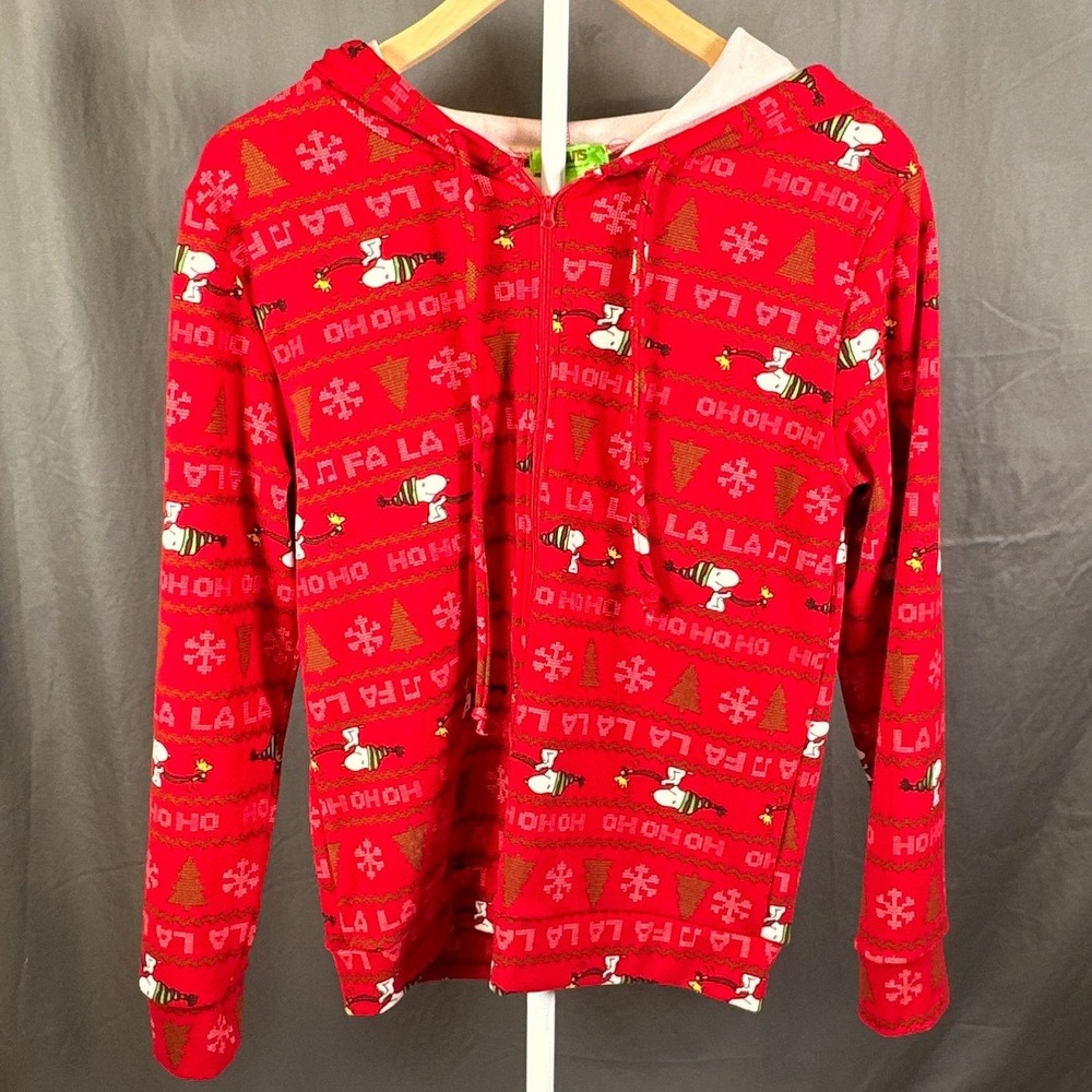 Peanuts Snoopy Kids Christmas Zip Hoodie Red Holiday Snoopy Woodstock M